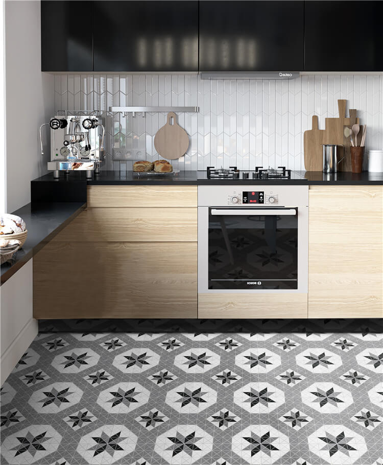 Rock Patterned Geometric Tile In Your Kitchen_blossom patterned kitchen floor tile