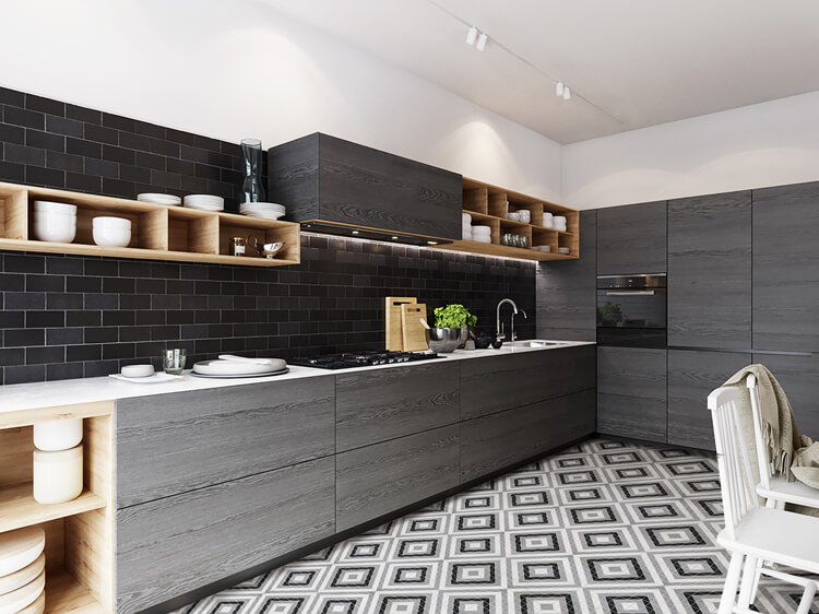 Rock Patterned Geometric Tile In Your Kitchen_gray geometric kitchen floor