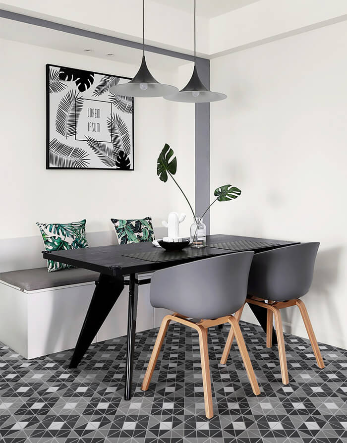 2” black gray white geometric floor tiles T2-CSD-RC