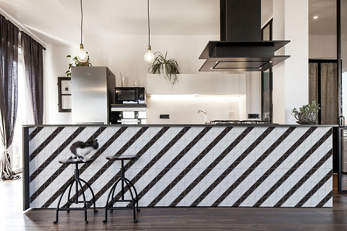 4” black white geometric tile patterns kitchen island T4-MB-RL