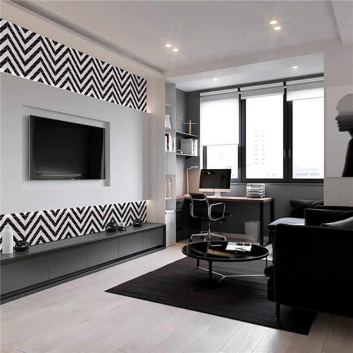 4" geometric black and white chevron tiles TTR2-MWB-DD06A ...