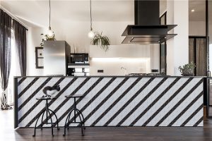 geometric kitchen tiles for big kitchen island design