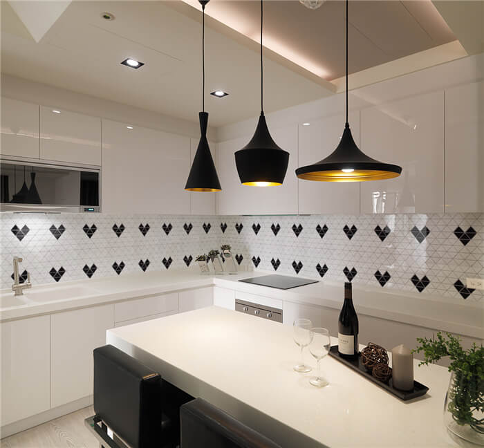 triangle heart shaped tiles for sweet kitchen backsplash