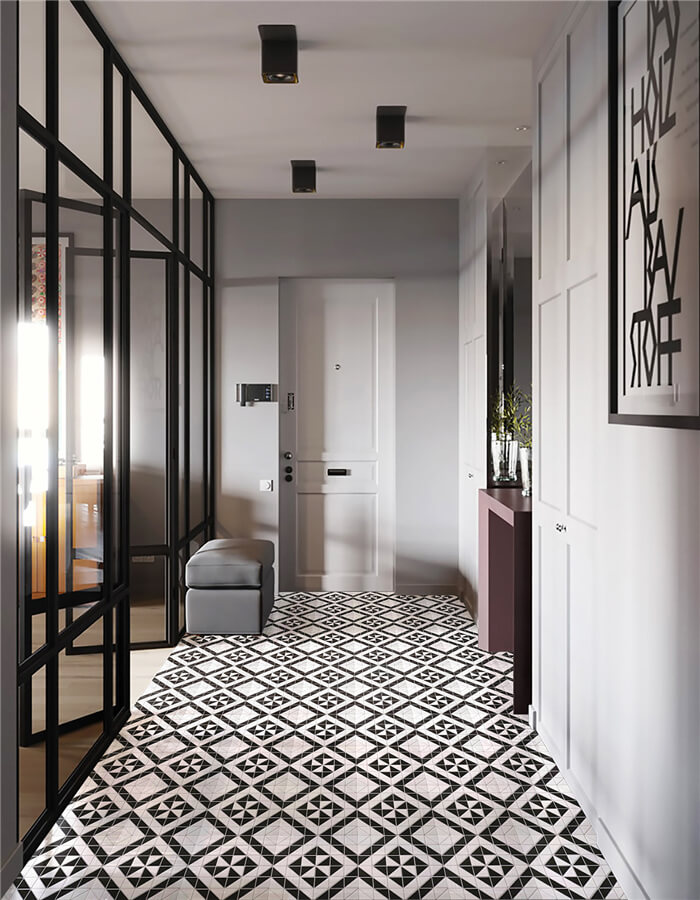 have your entryway floor with stylish windmill pattern tile