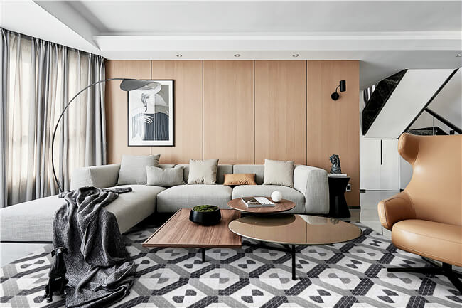 Charming Gray Living Room with diamond pattern geometric tile floors