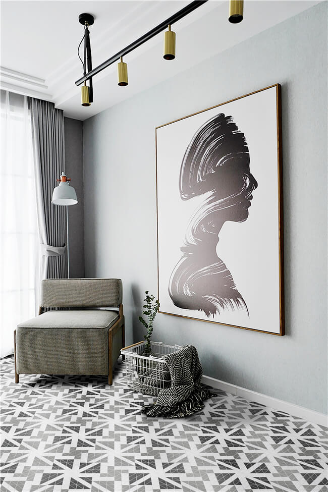 T2-CSD-FM gray geometric tile pattern for living room floor decor