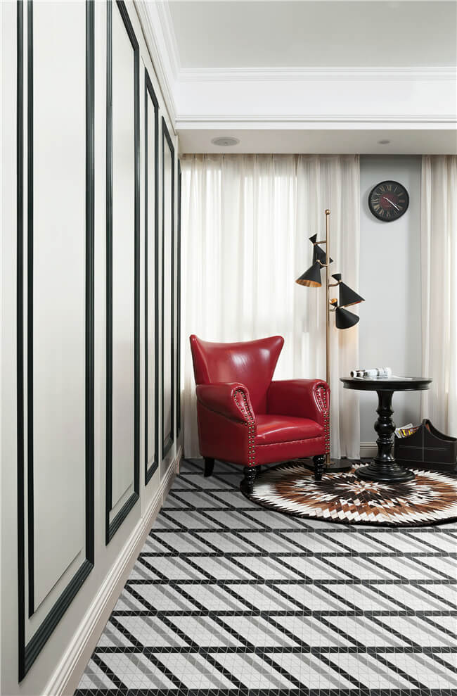 geometric mosaic floor tiles for modern living room decor