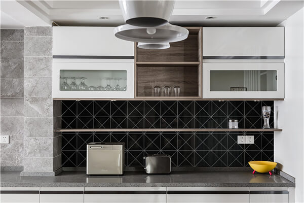 black triangle designer tile backsplash kitchen T4-GB-PC