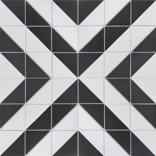T4-CS-FD-4 inch unglazed twist square pattern porcelain triangle mosaic tiles for living room floor (1)