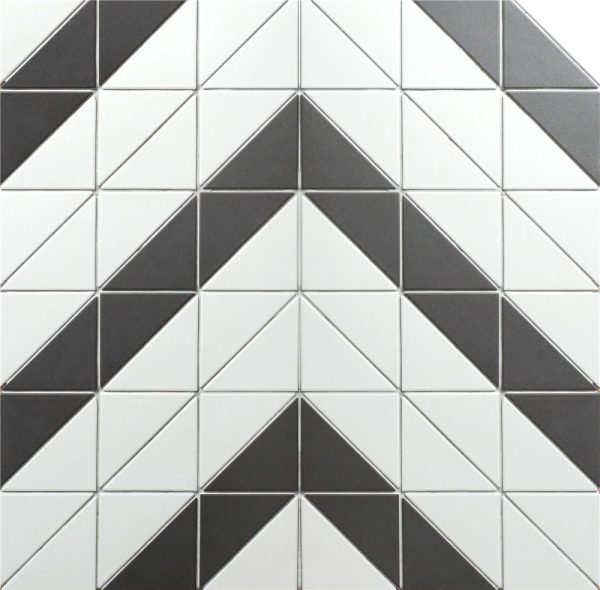 T4-CS-RL-unglazed 4 inch black white chevron pattern geometric tile mosaic