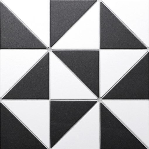 T4-CS-MW-4 inch unglazed black white porcelain mosaic triangle geometric tile for backsplash wall floor (1)