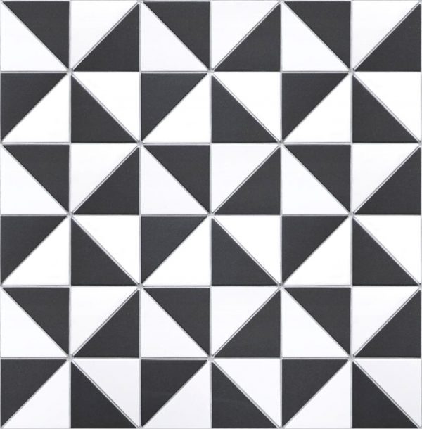 T4-CS-MW-4 inch unglazed black white porcelain mosaic triangle geometric tile for backsplash wall floor (2)