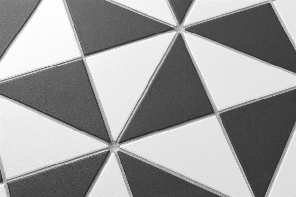 T4-CS-MW-4 inch unglazed black white porcelain mosaic triangle geometric tile for backsplash wall floor (3)