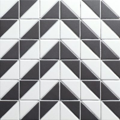 T2-CS-CV-2 inch unglazed black white porcelain chevron tile pattern floor triangle mosaic (1)
