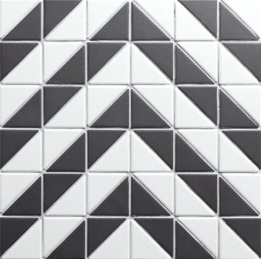 T2-CS-CV-2 inch unglazed black white porcelain chevron tile pattern floor triangle mosaic (1)