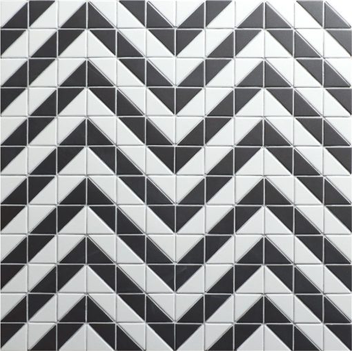 T2-CS-CV-2 inch unglazed black white porcelain chevron tile pattern floor triangle mosaic (2)