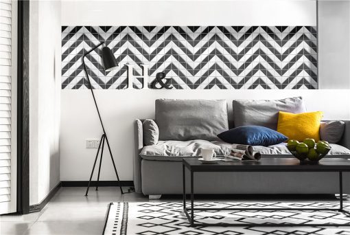 T2-CS-CV_Black white chevron pattern geometric tile living room wall decor