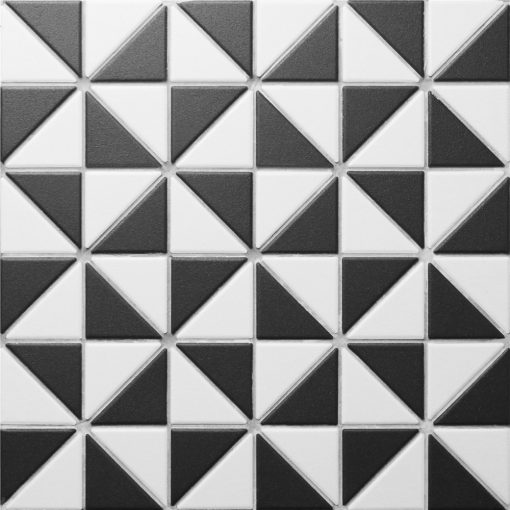 T2-CS-MW-2 inch unglazed windmill pattern black and white geometric tiles triangle mosaic (1)