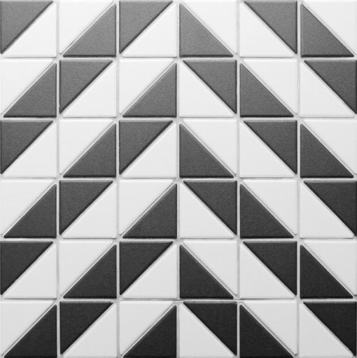 T2-CS-TTB-2 inch unglazed black white time tunnel pattern triangle geometric mosaic tiles (1)