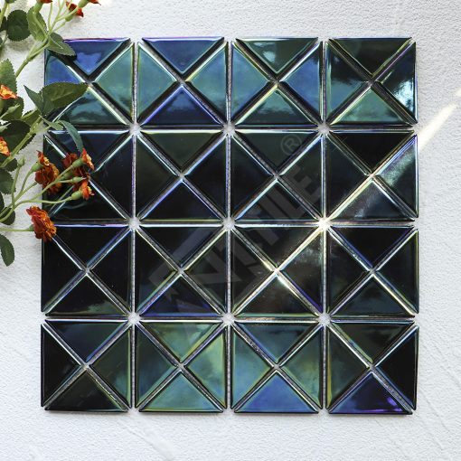 TR2-IRD-GBP-2 inch triangle porcelain glossy iridescent blue mosaic wall tiles (5)