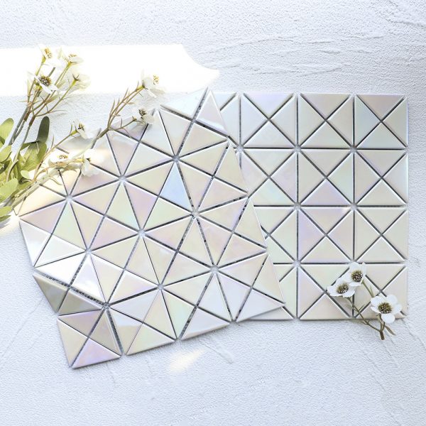 TR2-IRD-GWP-2 inch triangle porcelain white iridescent mosaic tiles (2)