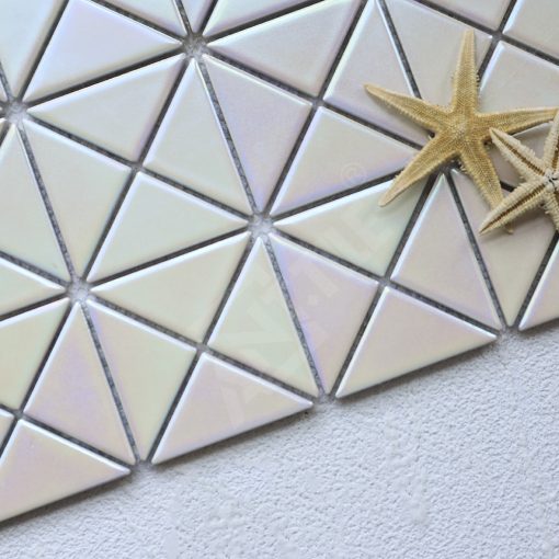 TR2-IRD-MWP -2 inch triangle porcelain matte white iridescent mosaic tile backsplash (4)