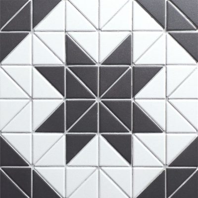 T2-CS-BL-2 inch unglazed porcelain flower black and white pattern tile triangle mosaic (1)