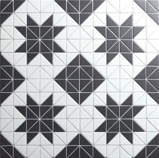 T2-CS-BL-2 inch unglazed porcelain flower black and white pattern tile triangle mosaic (2)