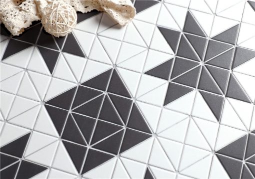 T2-CS-BL-2 inch unglazed porcelain flower black and white pattern tile triangle mosaic (3)