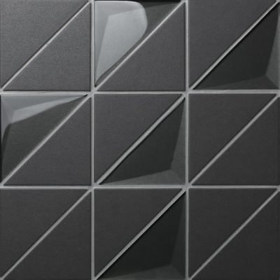 T4-CS-HF-4 inch unglazed black porcelain mixed 3d glass triangle mosaic tiles (1)