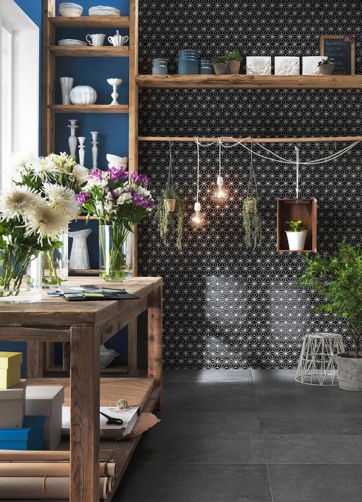 CZG103CD-wholesale mini triangle flower pattern porcelain black mosaic tiles for workshop interior wall