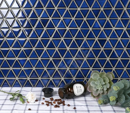 CZO657A-wholesale 2 inch porcelain glazed cobalt blue regular triangle mosaic tiles for wall cladding