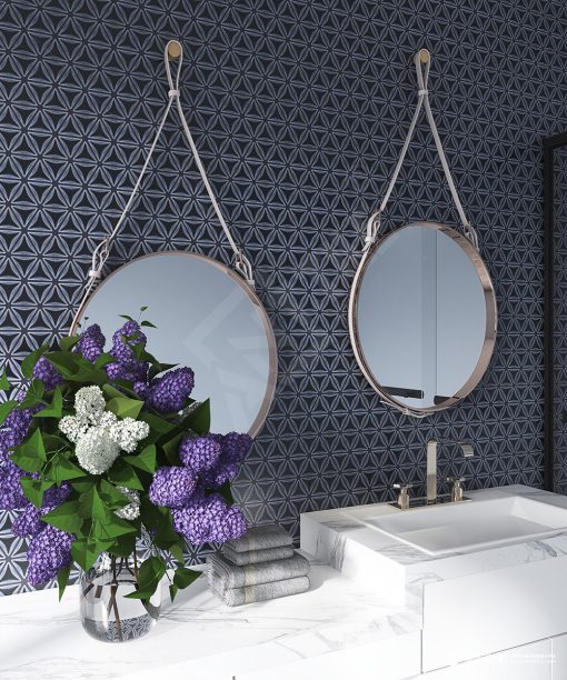 ZOB1103-foshan supplier concave dark blue porcelain triangle mosaic tiles for bathroom wall